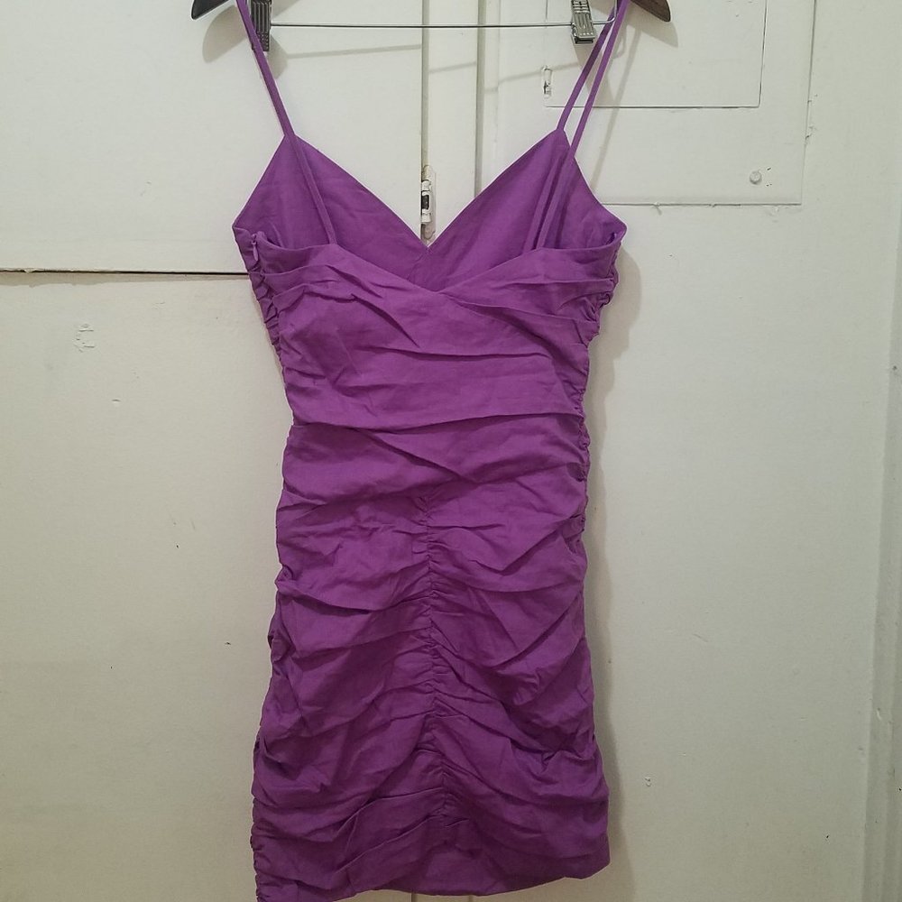 NWT DRAPED PURPLE LINEN BLEND MINI DRESS 7549/575 - Picture 8 of 8